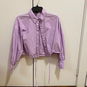 Lavender Cropped Button Down Shirt